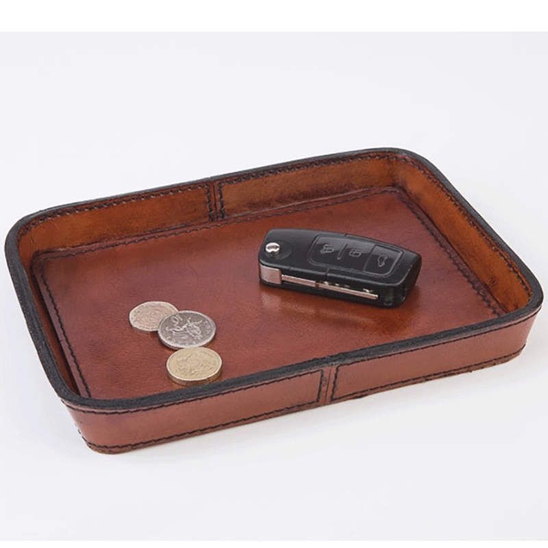 Brown Leather Coin and Key Tray