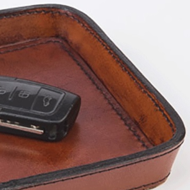 Brown Leather Coin and Key Tray